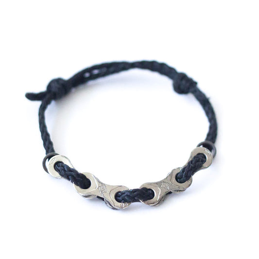 Remankeli cord bracelet with bicycle chain links