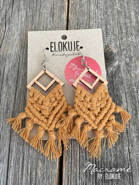Macramé-earrings, ocra