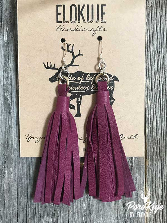 PoroKuje surplus tassel reindeer leather earrings – Plum
